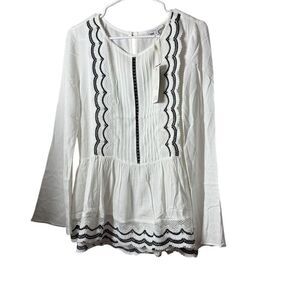 LUMIE Women's XS White Embroidered Tunic Blouse Long Sleeve Casual‎ NWT